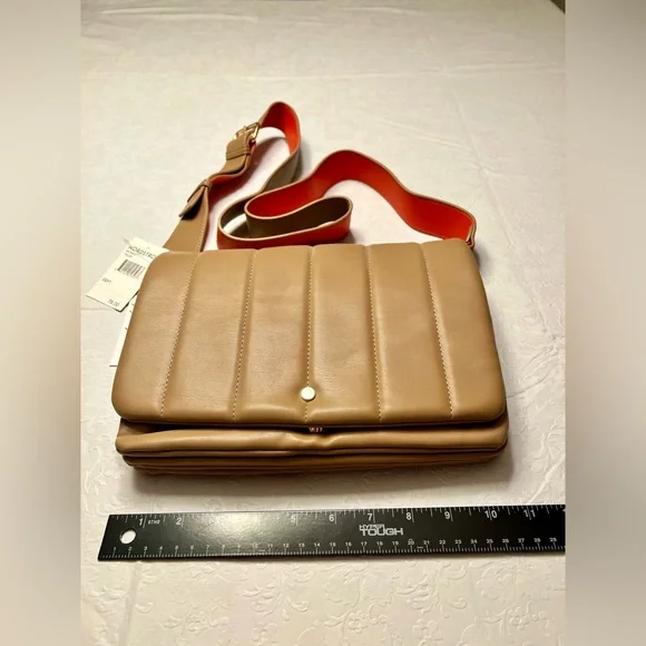 Mali + Lili Tan Crossbody Bag with Orange Strap - Picture 2 of 13